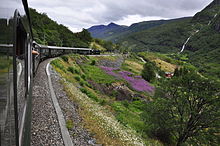 The flam railway train route views norway