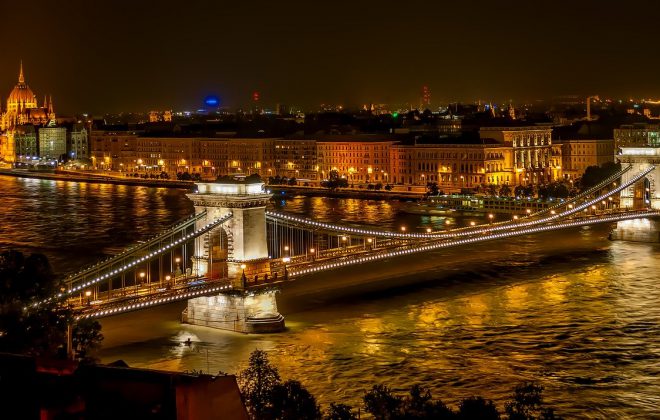 शहरातील बुडापेस्ट रात्रीचे दृश्य