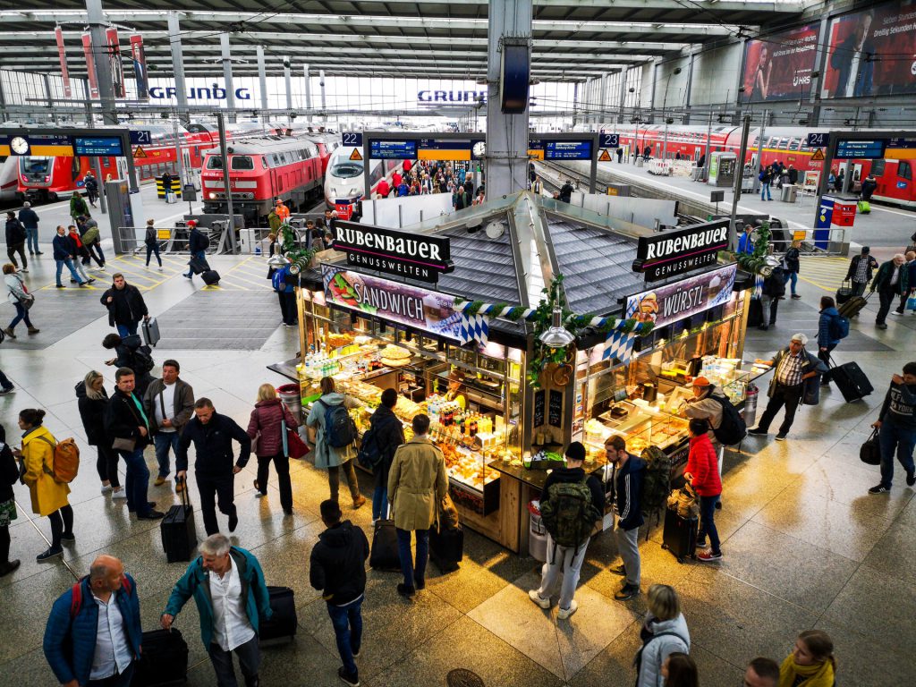 food stand in a Busy train station in Europe