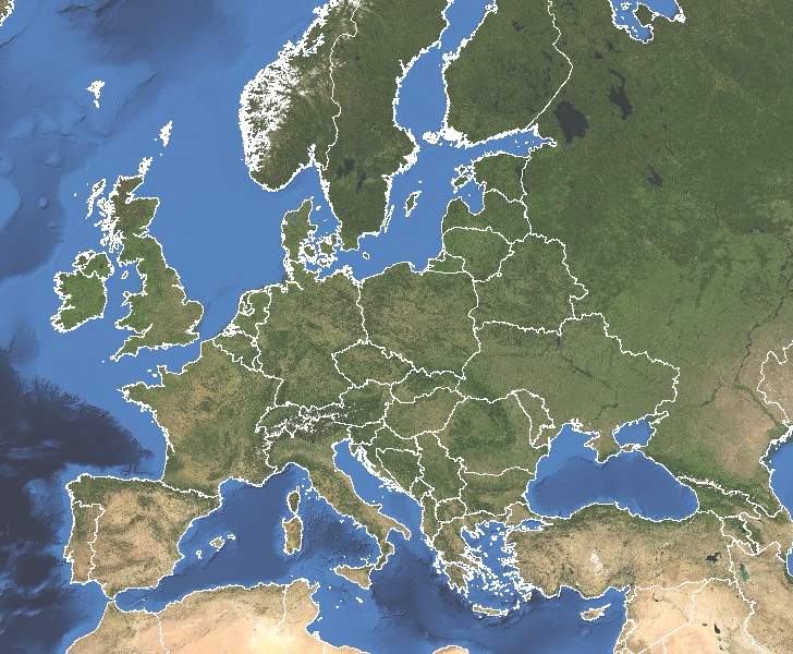 Európa felülről, megjelölt határokkal