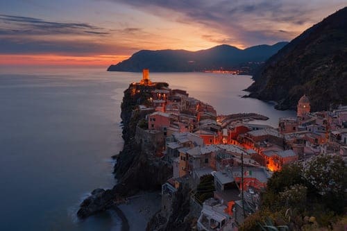 Cinque Terre Italy at sunset
