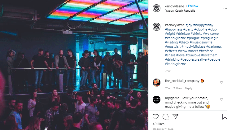 People dancing at prague czech republic party at a nightclub instagram picture
