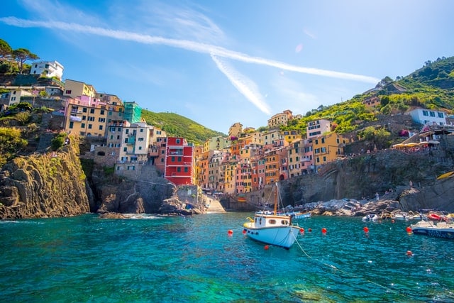 Cinque Terre Italy picture from the sea