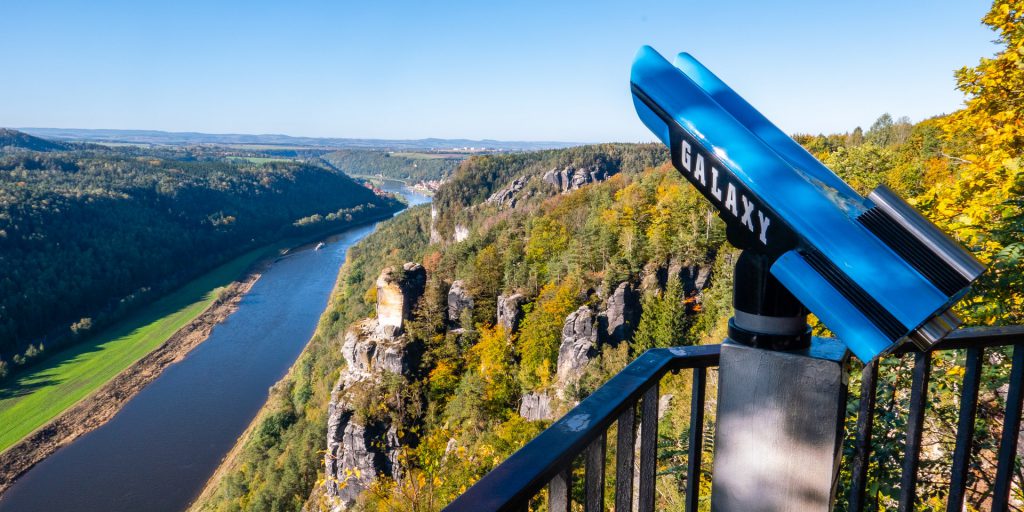 Binocular watching The River In Saxon Switzerland, Germany