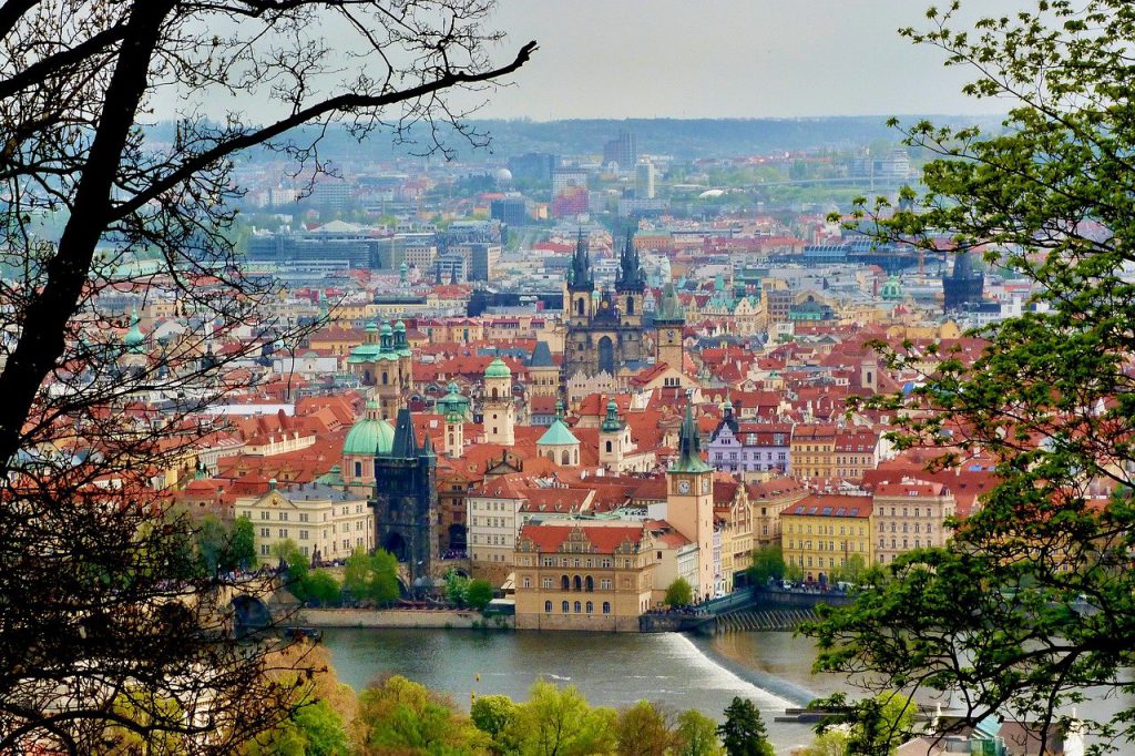 Prague city view is the start of the Best free walking tours Europe