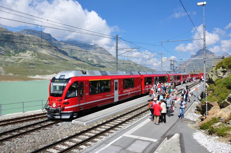 Sbb trains by the lake and mountains