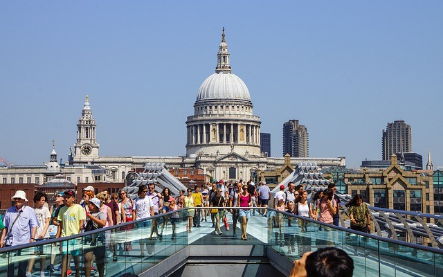 Crowds outside St. Paul's Cathedral, London, UK