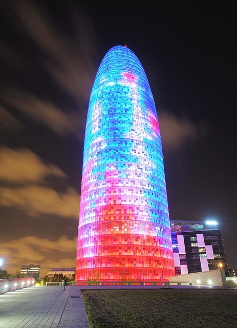 The lighted Agbar Tower Barcelona